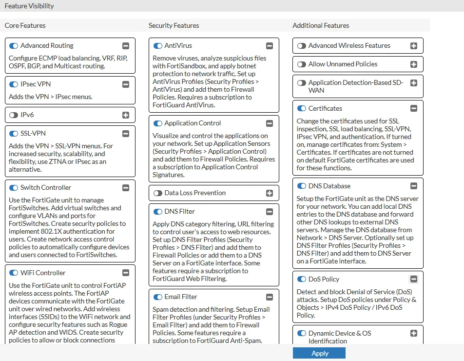 Feature Visibility en
                                            FortiOS