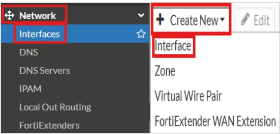Menú Network Interfaces en FortiGate