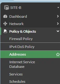 Menú Policy and Objects > Addresses en FortiGate