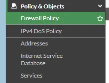 Sección Policy & Objects > Firewall Policy en FortiGate