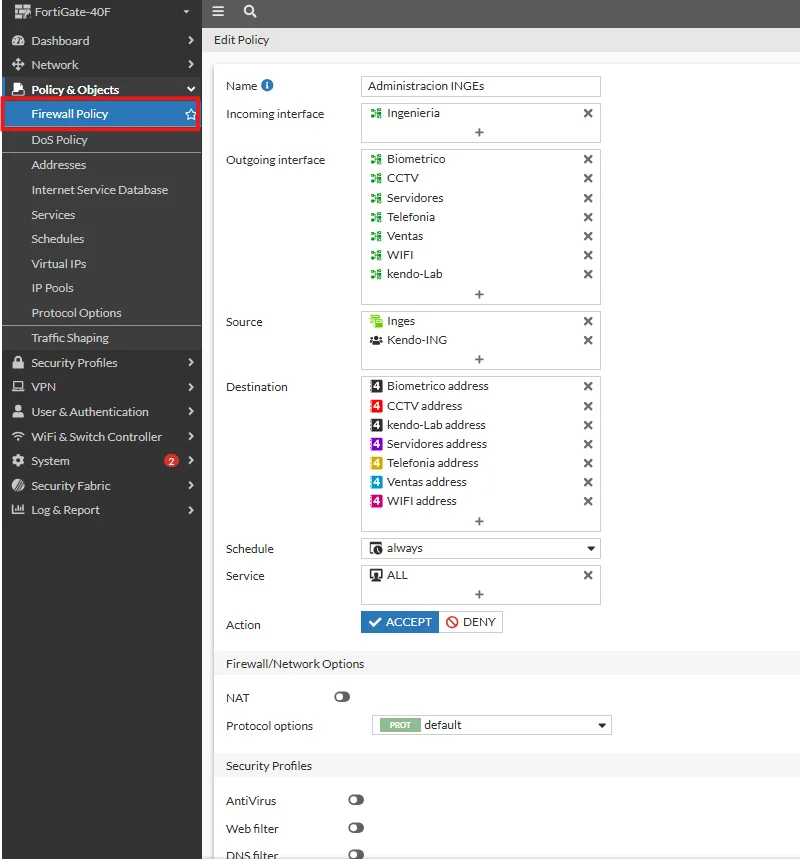Configuración de dirección IP en PC para acceder a Fortinet
